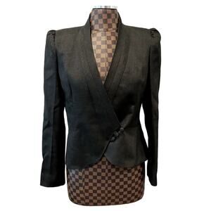 Vtg Peabody House Linen Blazer Jacket Black S Puff Sleeve Asymmetrical Romania